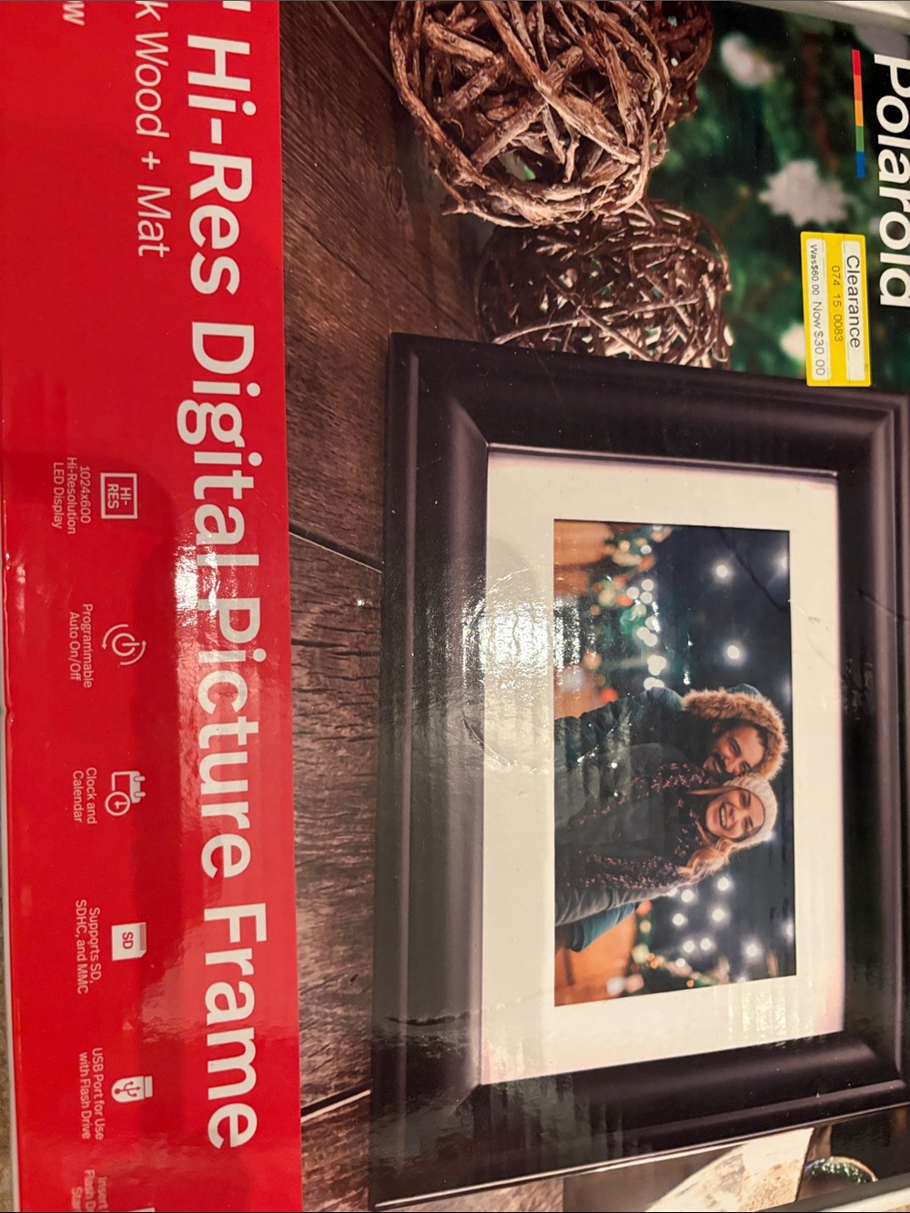 Polaroid 7" Hi-Res Digital Picture Frame Wood with Mat PDF-750W Black New Sealed